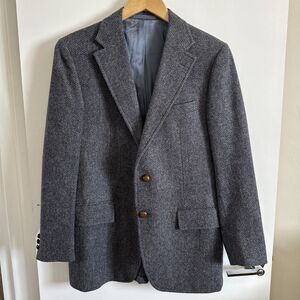 Vintage Stanley Blacker Men's Wool Gray Tweed Herringbone Blazer Coat Jacket